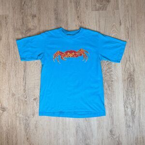 Vintage Anvil Graphic T-Shirt Red Crab Illustration Blue Large Bold Coastal Tee